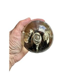 Large Vintage Heavy Glass Paperweight Blown Glass Black & Clear Accents